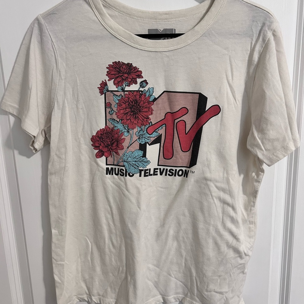 MTV Cream Tee with Floral Design